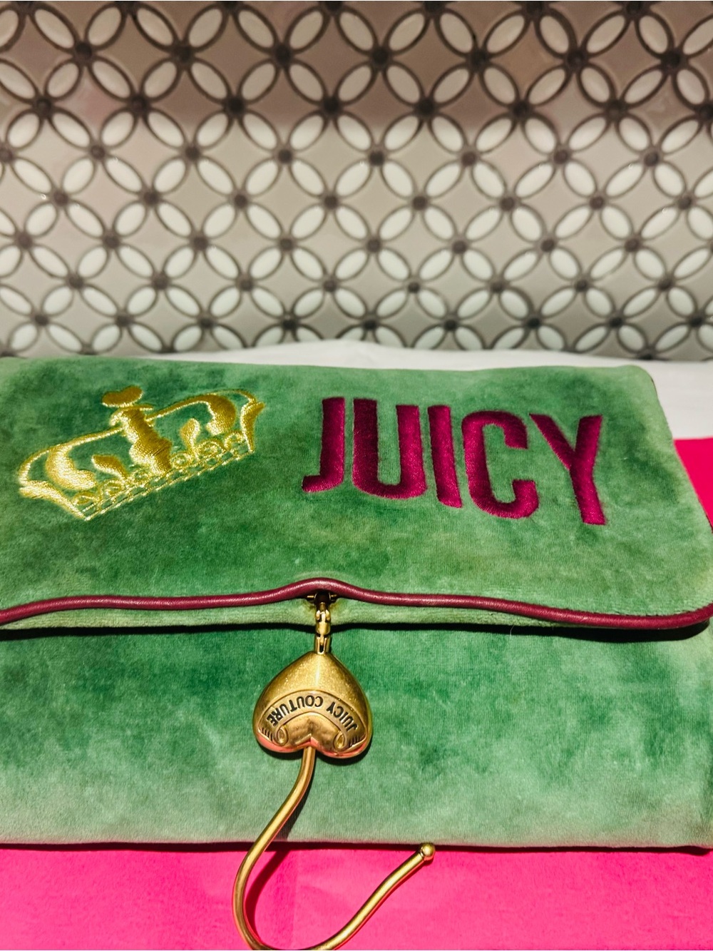 👑 VTG Y2K Juicy Couture Green Velour Hanger Makeup Bag • Real Juicy Princess